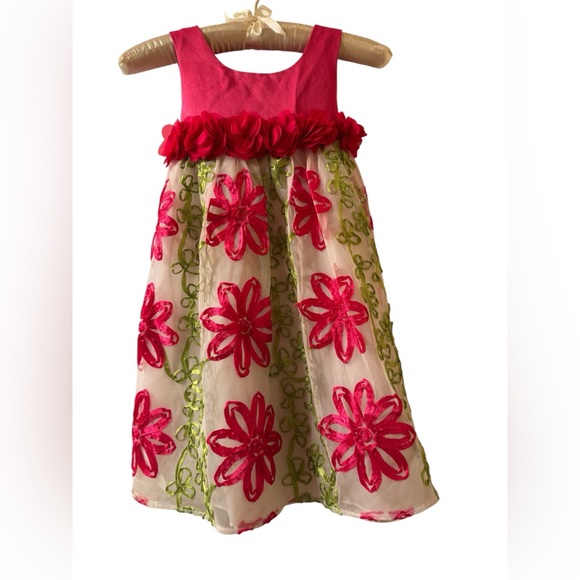 Rare Editions Other - Rare Editions Vibrant Pink And Green Floral Dress Size 6